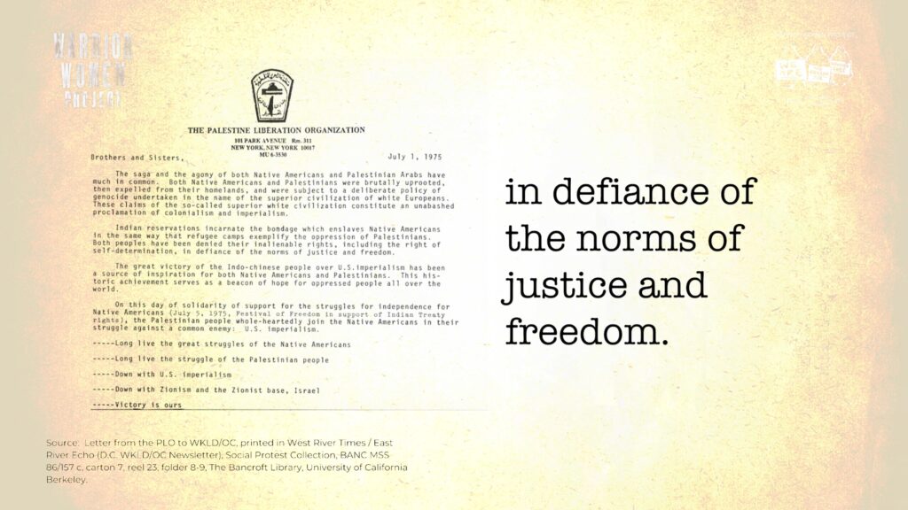 Honoring the Women of Wounded Knee | 1975 Letter from the Palestine Liberation Organization to WKLDO/C